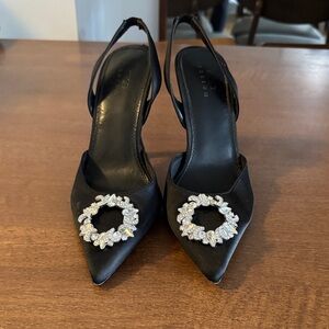 ASOS DESIGN Poppy Embellished Slingback in Black Satin